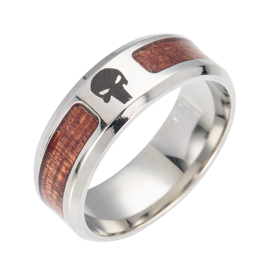 Stainless Steel Acacia Wood Grain Tree of Life Ring - Men's Fashion Jewelry