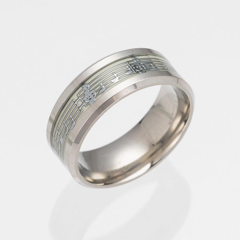 Luminous Piano Stave Ring with European and American Note Design - Men's Jewelry