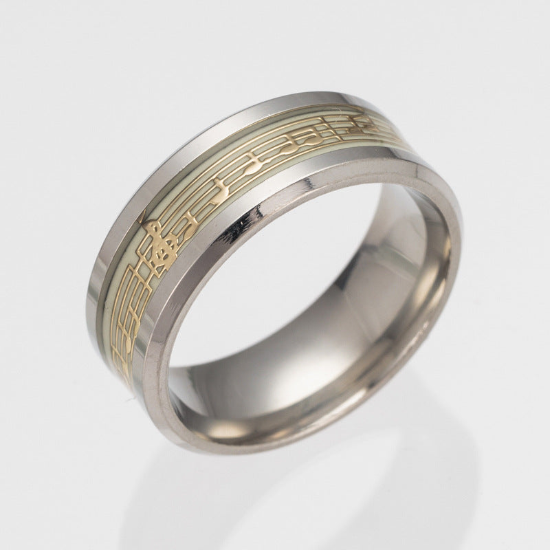 Luminous Piano Stave Ring with European and American Note Design - Men's Jewelry