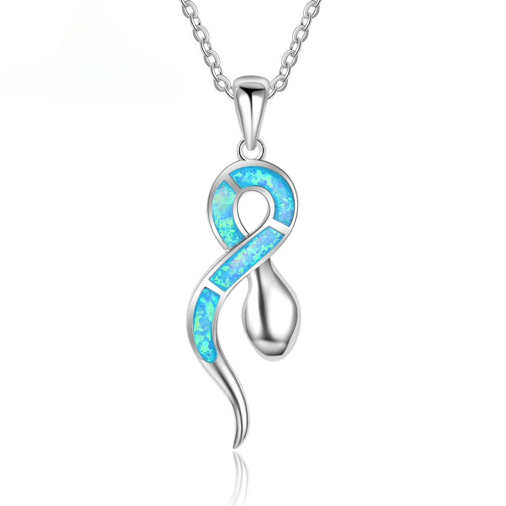 Blue Opal Snake Sterling Silver Necklace