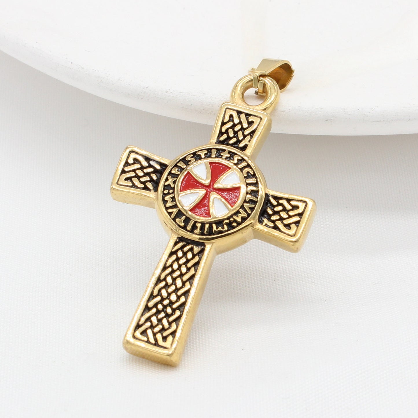 Red Cross Celtic Cross Titanium Steel Pendant for Men