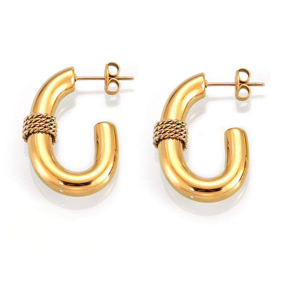 Twisted Gold-Plated U-Shaped Earrings with Unique Weaving Design