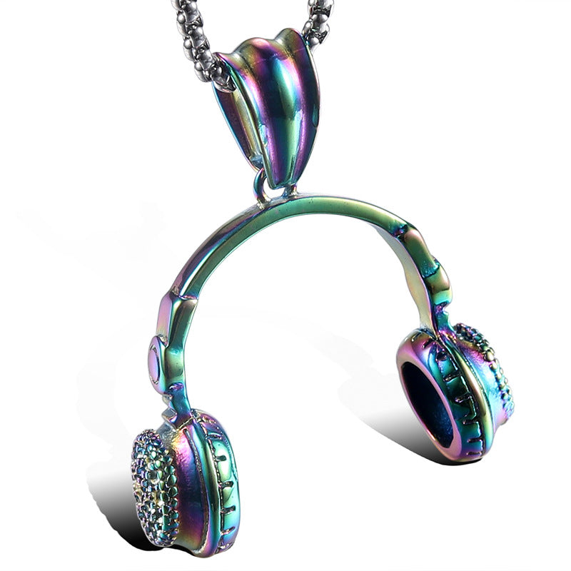 Trendy Rock-Inspired Titanium Steel Earphone Pendant Jewelry for Men and Women