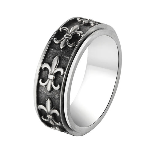 Row of Children Flower Rotating Titanium Steel Ring for Men