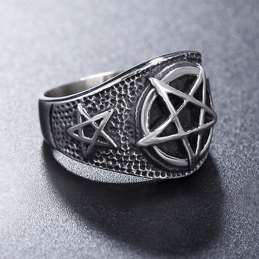 Personalized Fashion Retro Satan Five Star Titanium Steel Ring for Men