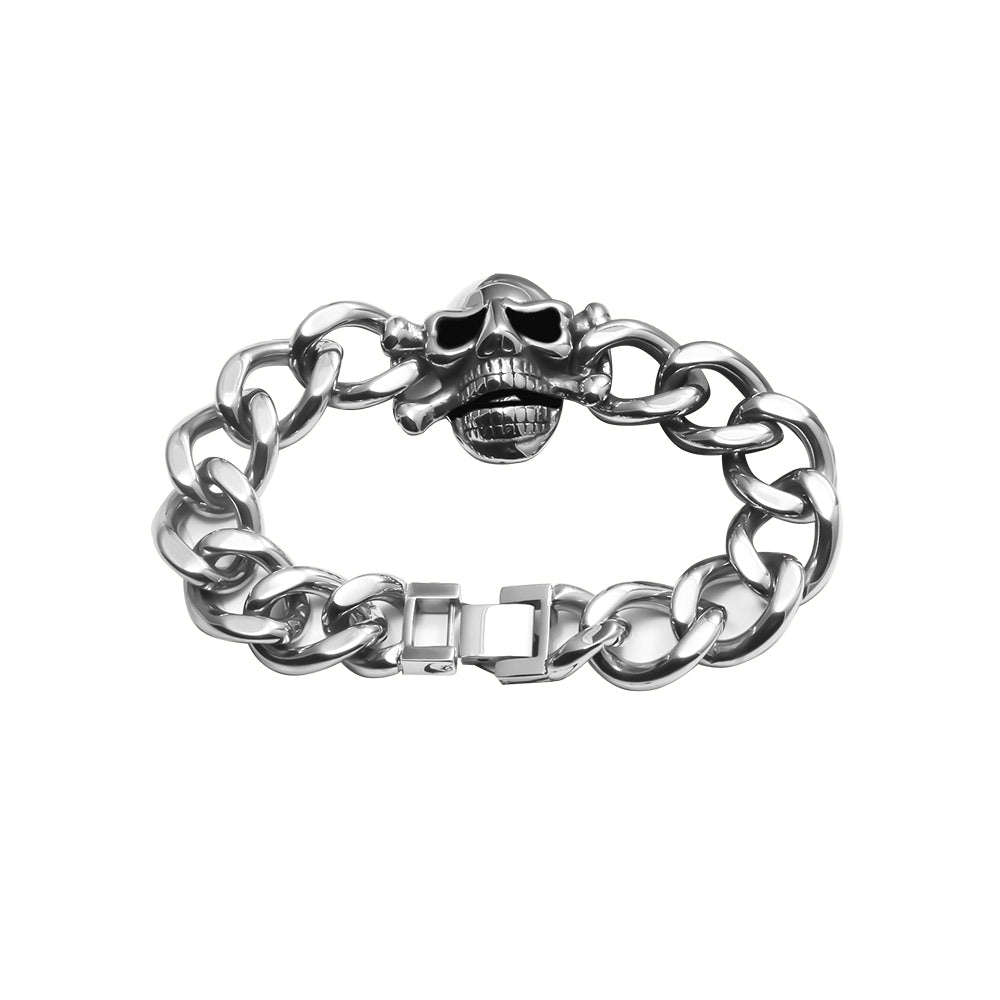 Titanium Steel Men's Skull Bracelet - Trendy Cuban Chain Punk Jewelry