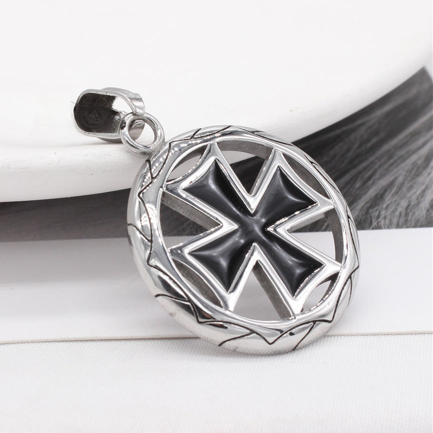 Black Teutonic Cross Circle Titanium Steel Pendant for Men
