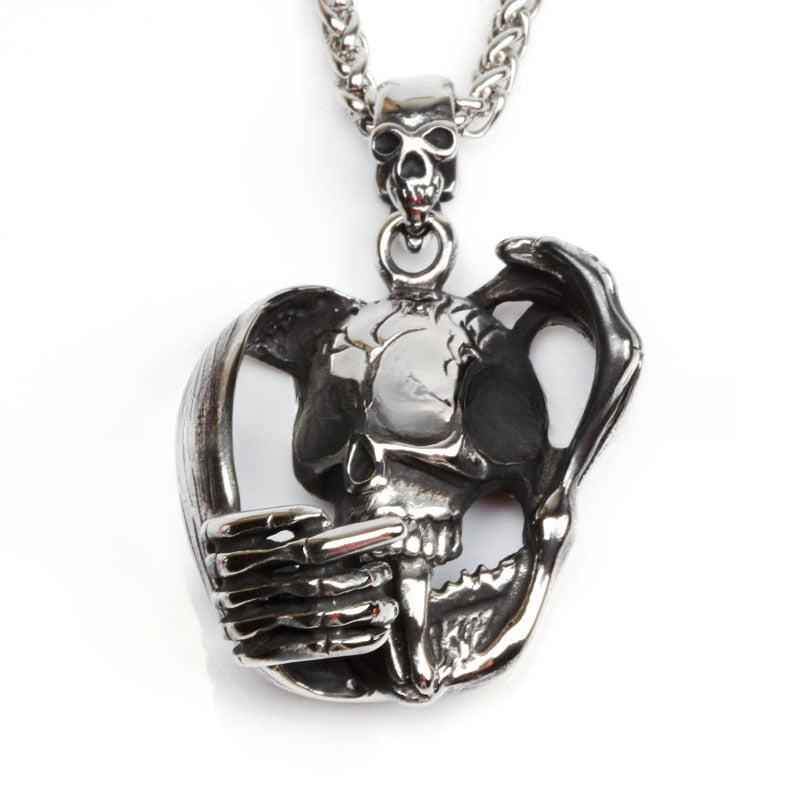 Titanium Steel Skull Demon Claw Pendant Necklace for Men, Retro Punk Spiritual Design