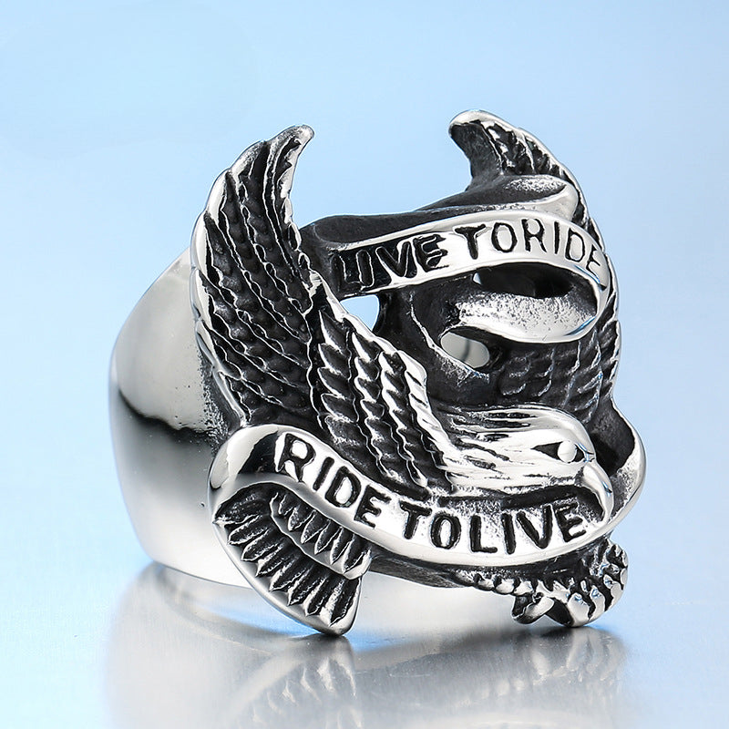 Customizable Eagle Emblem Titanium Steel Men's Ring - Bulk Purchasing Options Available