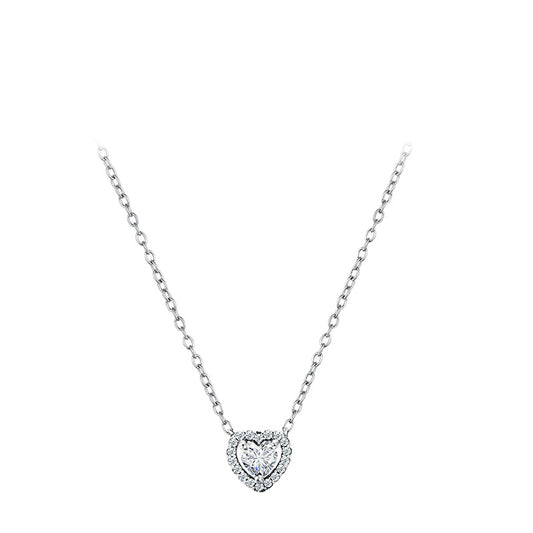 S925 Sterling Silver Heart Necklace with Zirconium Pendant for Women, European and American Fashion Statement Jewelry