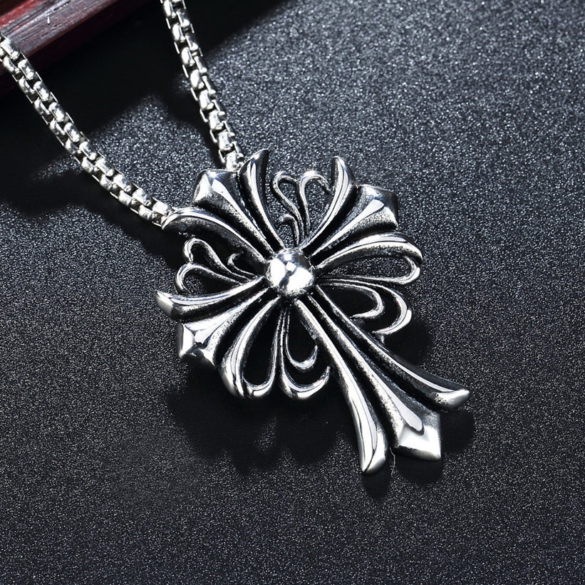 Elegant Cross Flower Titanium Steel Pendant for Men