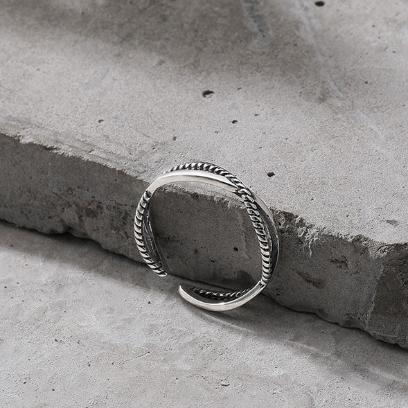 Geometric Interweaving Hollow Design Opening Sterling Silver Ring