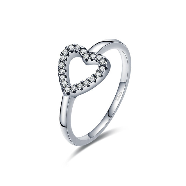 S925 Sterling Silver Heart-shaped Zircon Ring in Retro Style