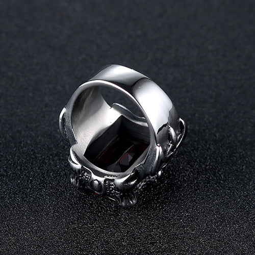 Stylish Retro Punk Ruby Titanium Steel Ring for Men - European and American Fashion