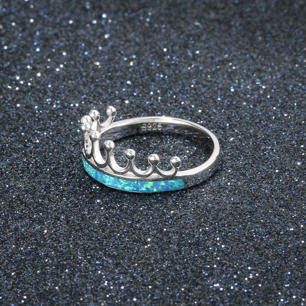 Crown Blue Opal Sterling Silver Ring