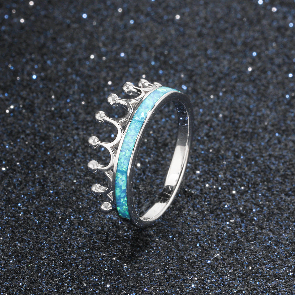 Crown Blue Opal Sterling Silver Ring