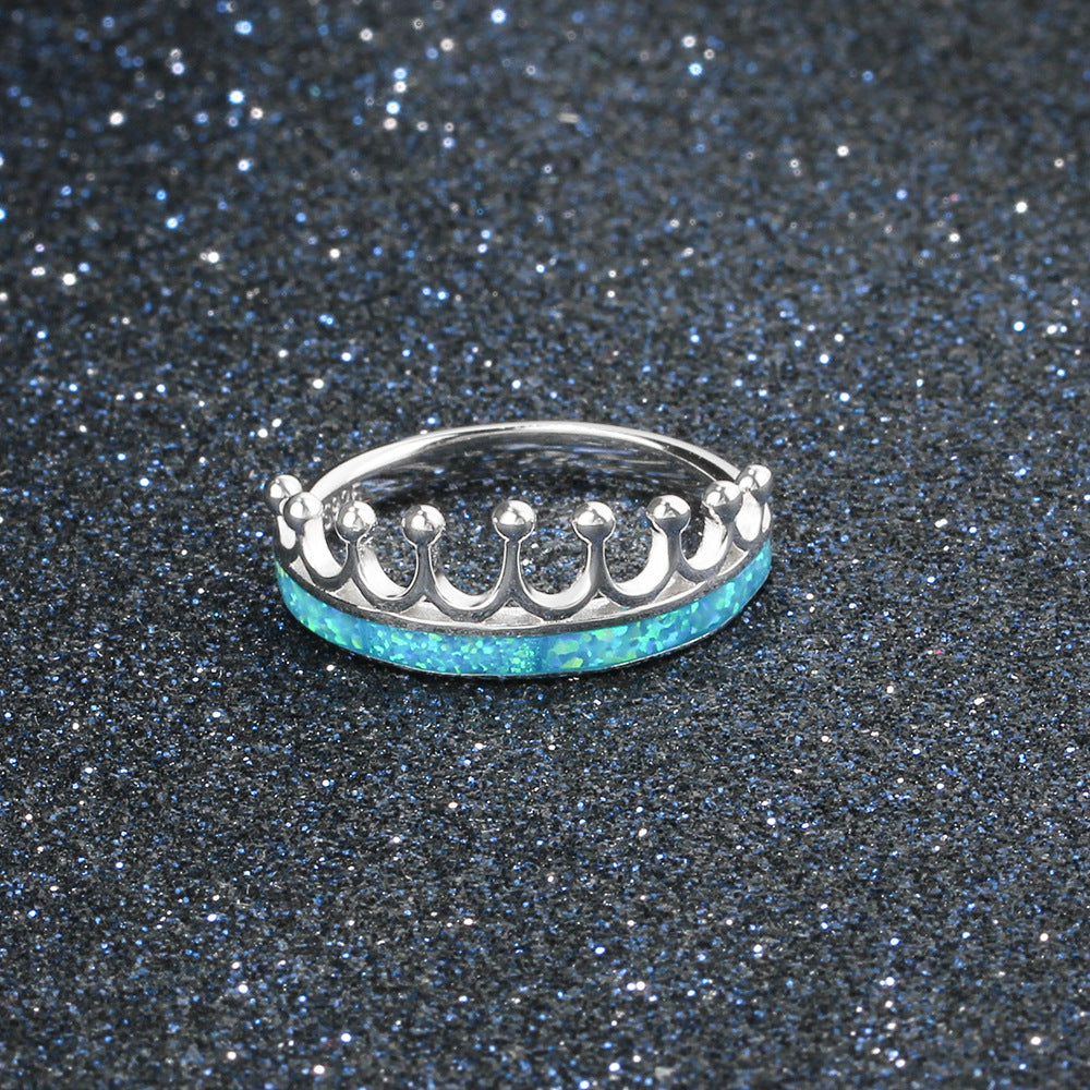 Crown Blue Opal Sterling Silver Ring