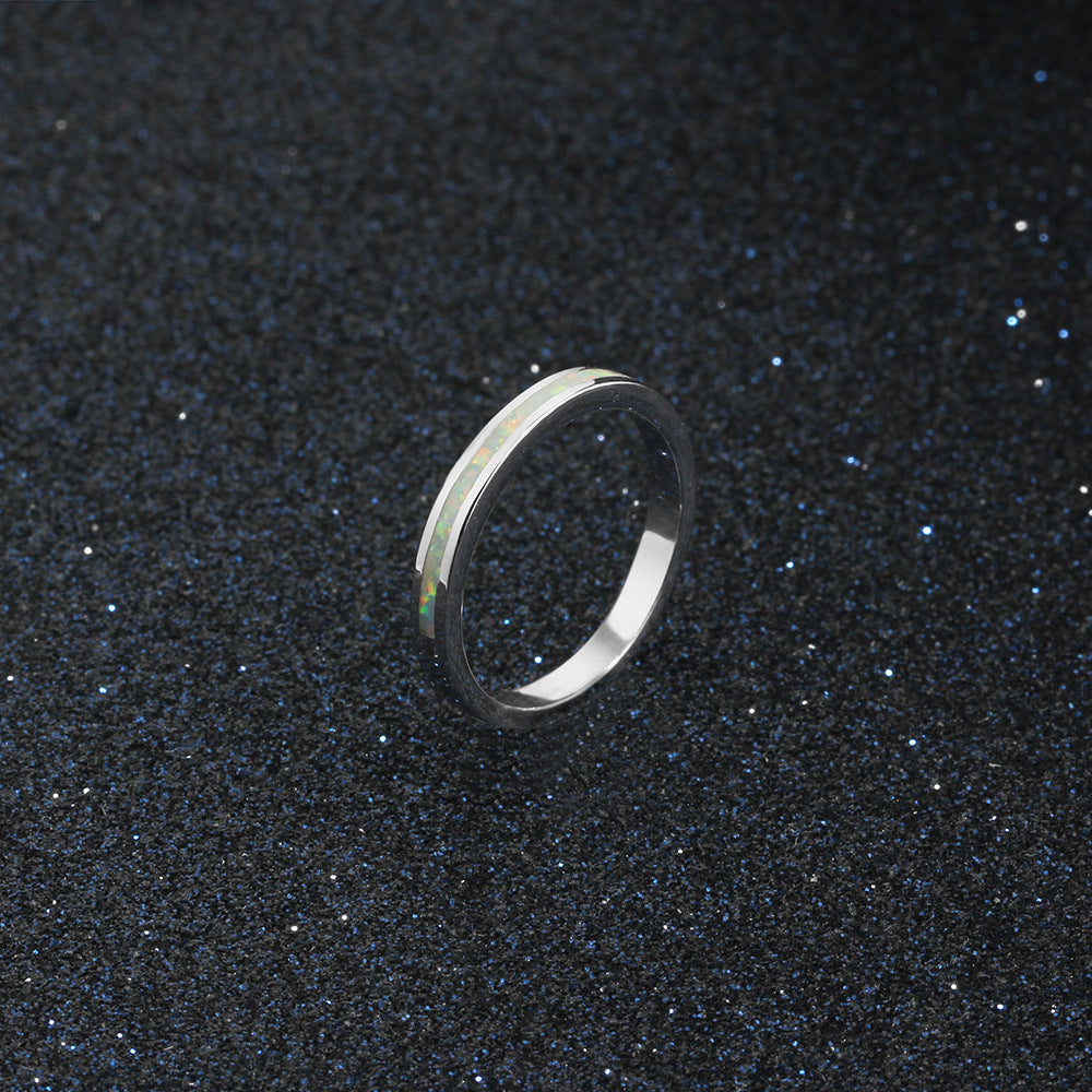 Simple Opal Polished Sterling Silver Ring