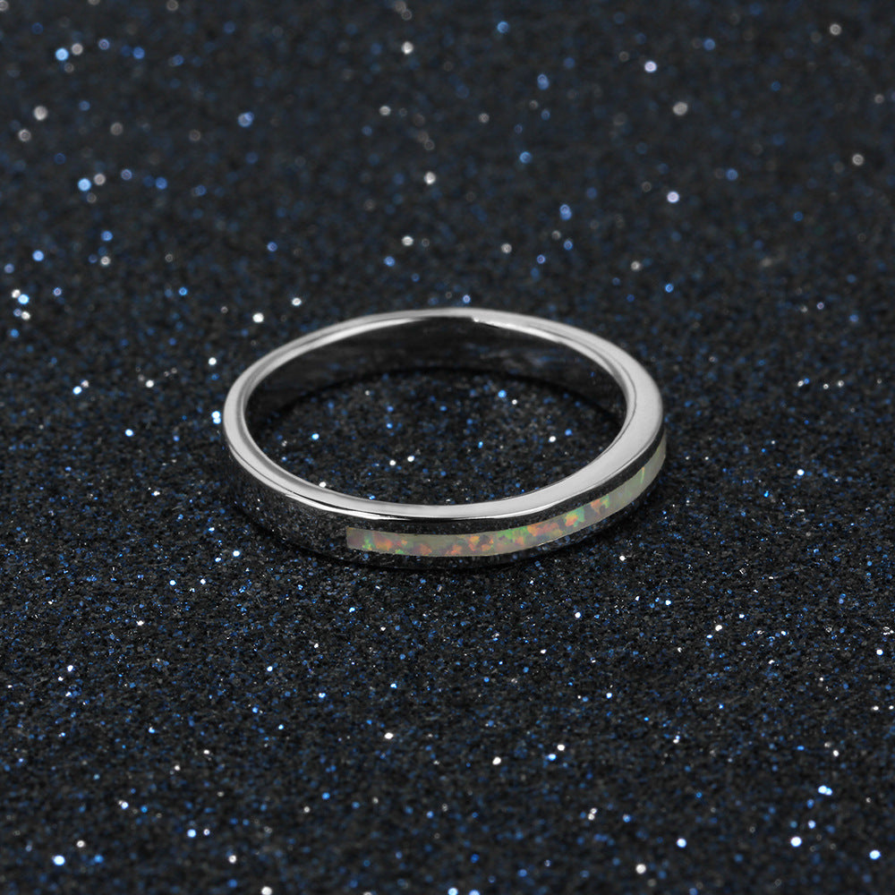 Simple Opal Polished Sterling Silver Ring