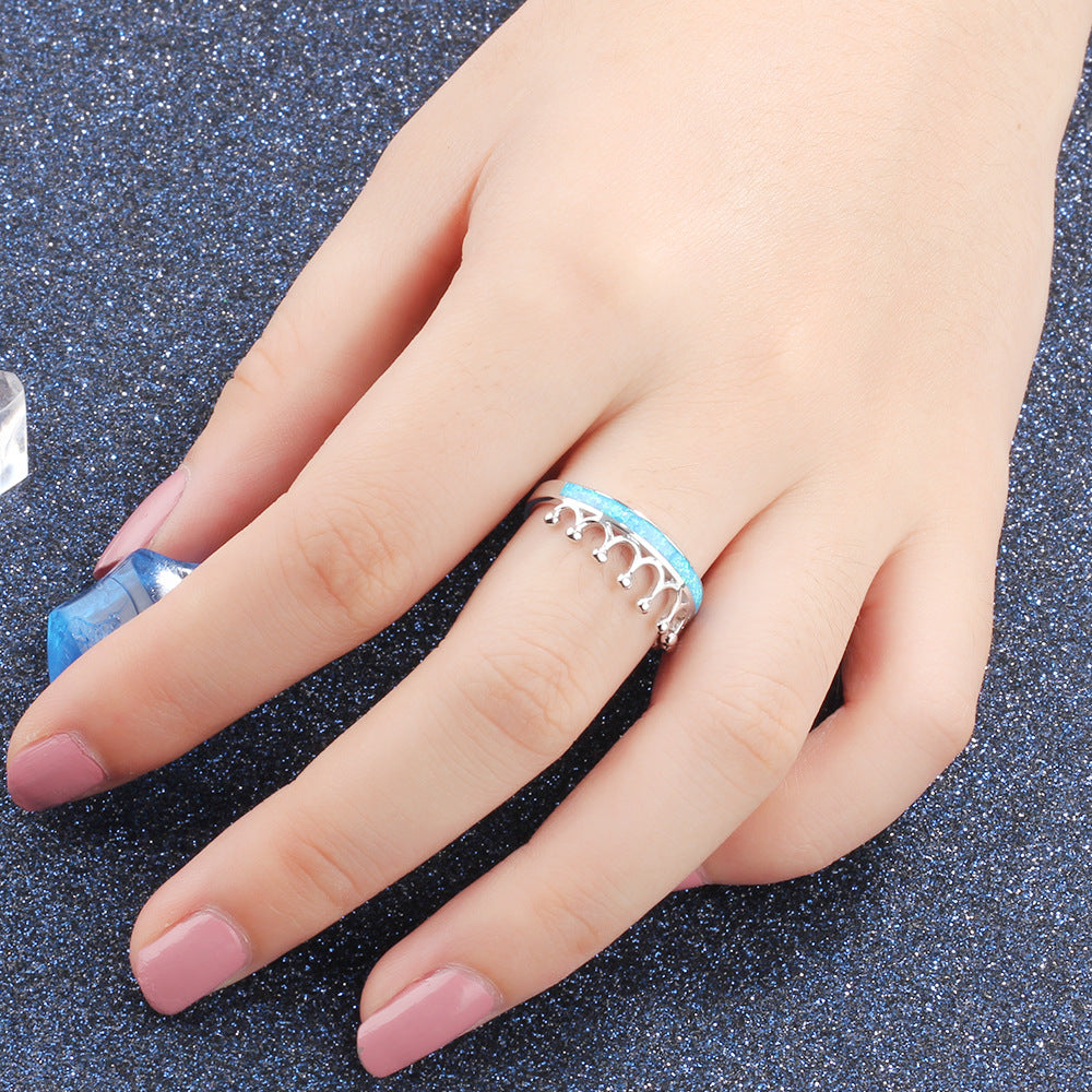 Crown Blue Opal Sterling Silver Ring