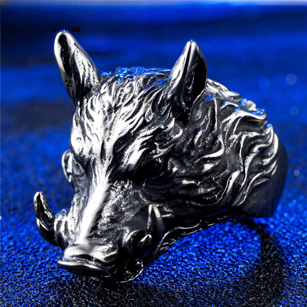 Wild Boar Head Titanium Steel Ring for Men