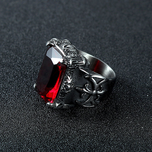 Stylish Retro Punk Ruby Titanium Steel Ring for Men - European and American Fashion