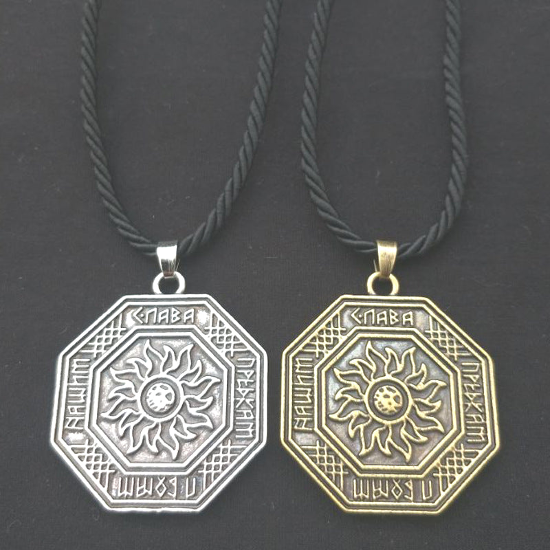 Slavic Sun Gold Pendant Necklace with Norse Legacy Design