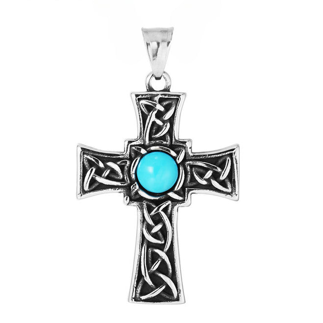 Blue Turquoise Celtic Cross Titanium Steel Pendant for Men