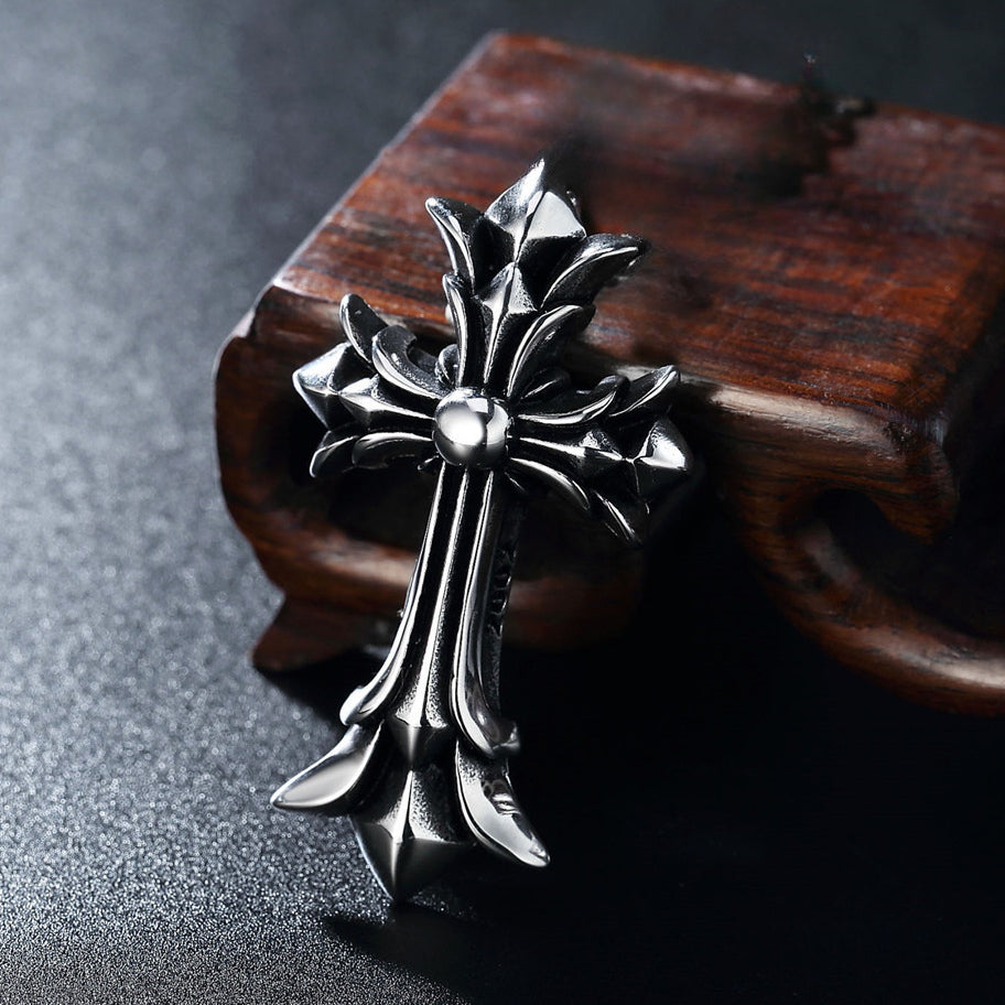 Punk Cross Flower Titanium Steel Pendant for Men