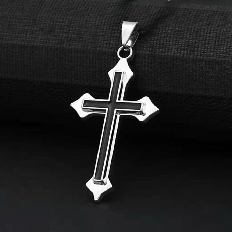 Simple Black Saint Latin Cross Titanium Steel Pendant for Men