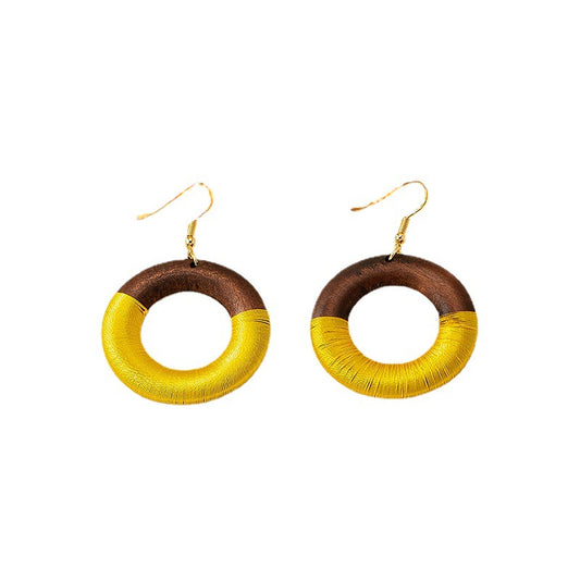 Wholesale High-End Vienna Verve Wood Circle Earrings with Geometric Designs