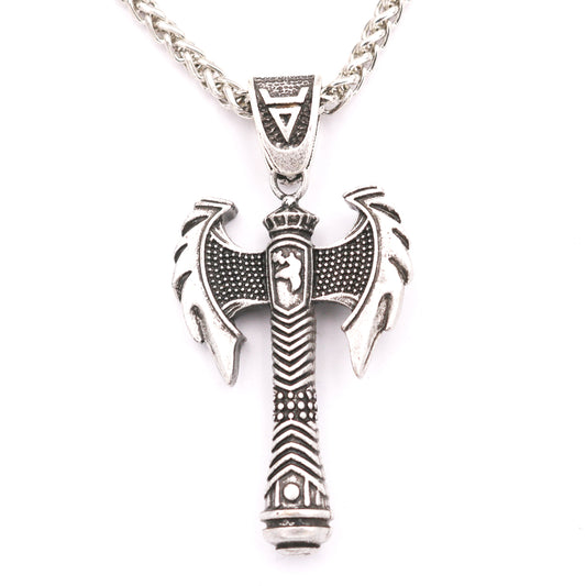 Norse Legacy Metal Necklace with Viking Odin Hammer Pendant - Battle Axe Design