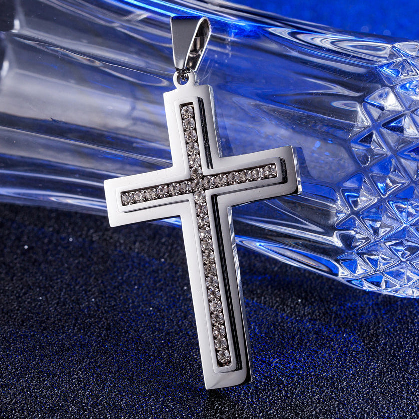 Zircon Latin Cross Titanium Steel Pendant for Men