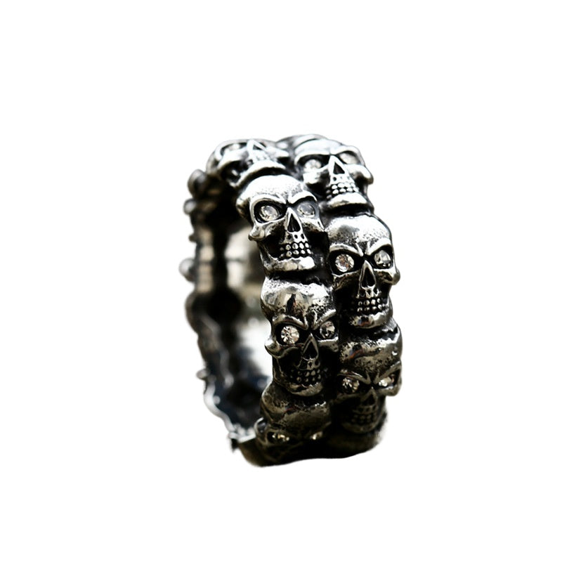 Titanium Steel Skull Ring with Stone - Edgy Retro Punk Men's Accessory in Durable Stainless Steel