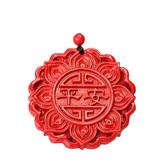 Cinnabar Lotus Flower Pendant Red Sand Round Protective Talisman Pendant Jewelry