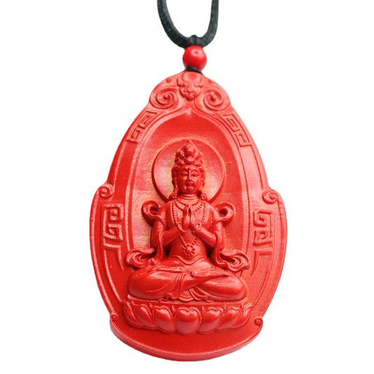 Lotus Guanyin Charm Pendant with Cinnabar Accent