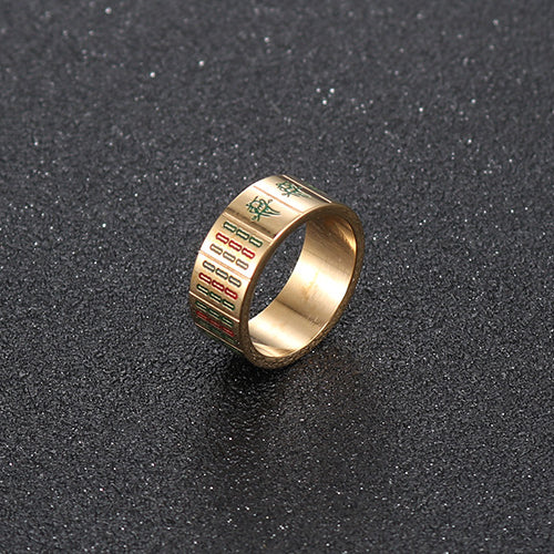 Hipster Men's Titanium Steel Mahjong Ring - Korean Style Personality Design, Size 6-9