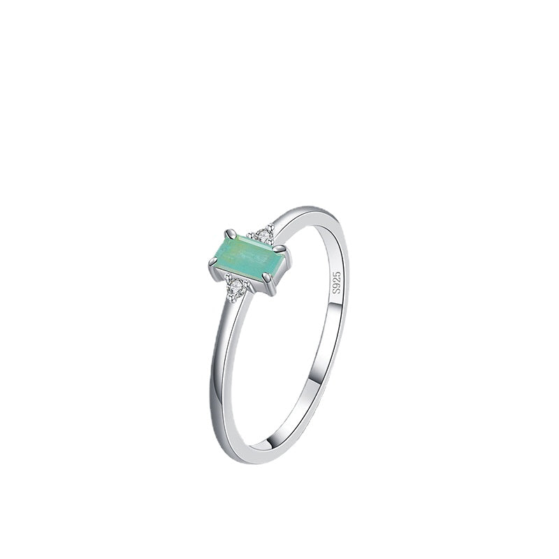 Rectangular Sterling Silver Paraiba Tourmaline Ring - Japanese and Korean Style