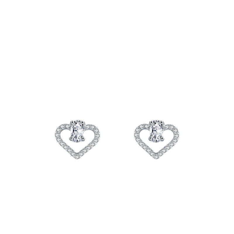 Sweet Heart-Shaped Sterling Silver Earrings with Micro-Inlaid Zircon