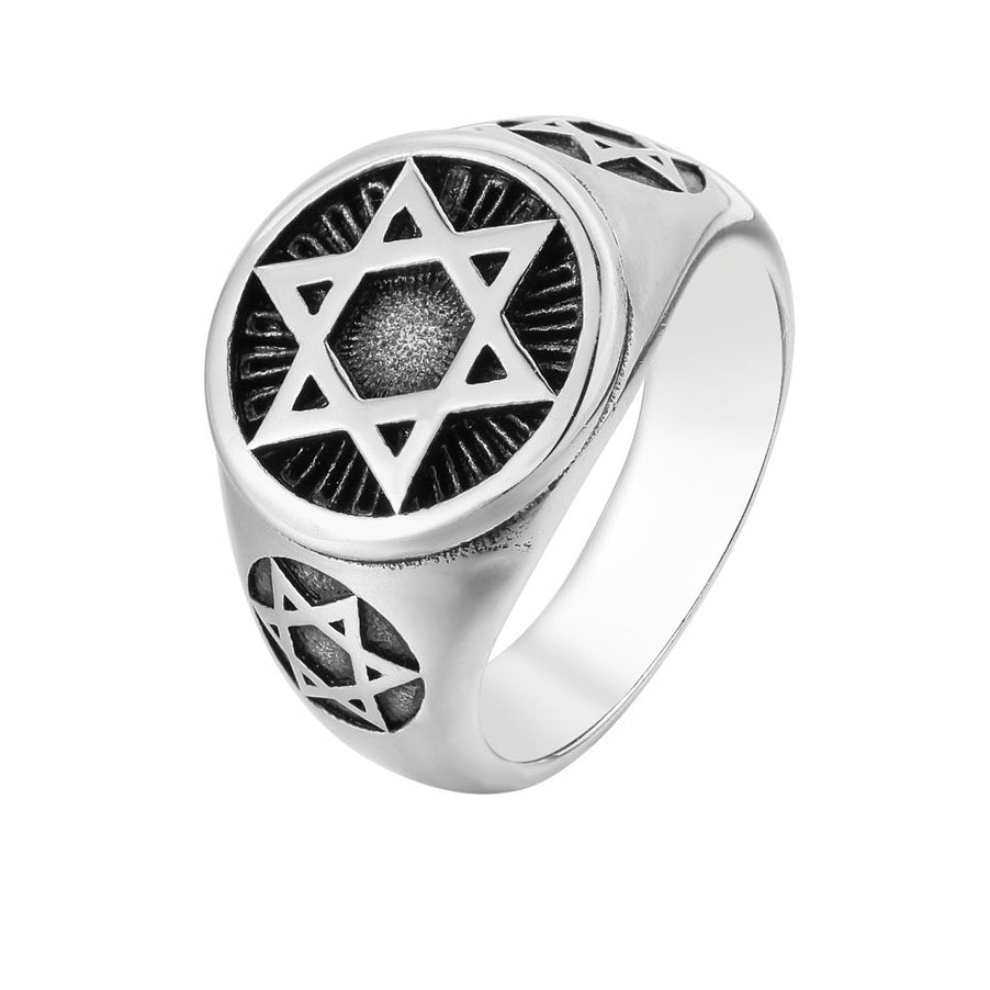 Personality Retro New Six-pointed Star Titanium Steel Ring for Men