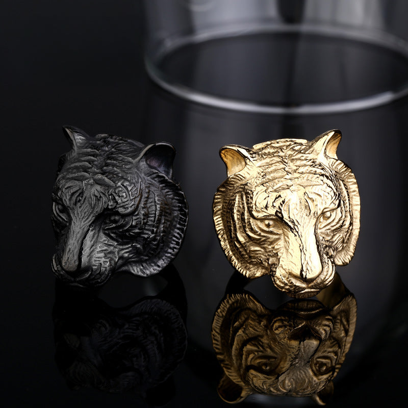 Men's Titanium Steel Tiger Head Ring - Domineering Fashion Jewelry Wholesale