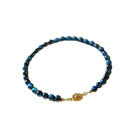 Blue Tiger Eye Stone Bracelet with Sterling Silver Needle