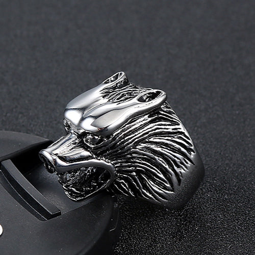 Titanium Steel Wolf Head Ring for Men - Vintage American and European Inspired Dominant Totem Design