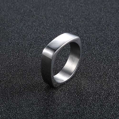 Sleek Titanium Steel Square Ring for Men – Modern European and American Fashion Jewelry