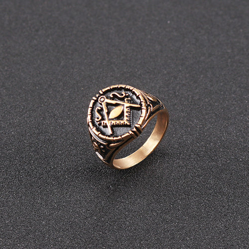 Titanium Steel Sun Moon Ring for Men - Stylish Freemasonry Jewelry in European and American Fashion