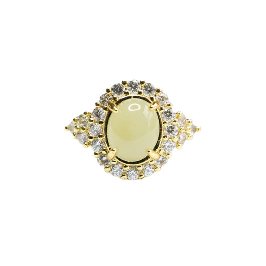 Organic Hetian Jade Ring with Sparkling Zircon Detail, Versatile Sterling Silver Design