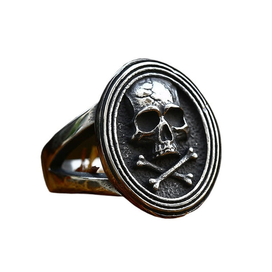 Punk-Inspired Cross-Border Stainless Steel Skull Ring for Men - Retro Titanium Steel Design, Sizes 7-13