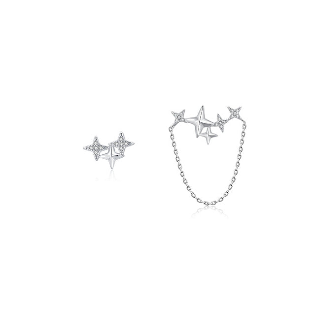 Asymmetrical Sterling Silver Star Zircon Earrings