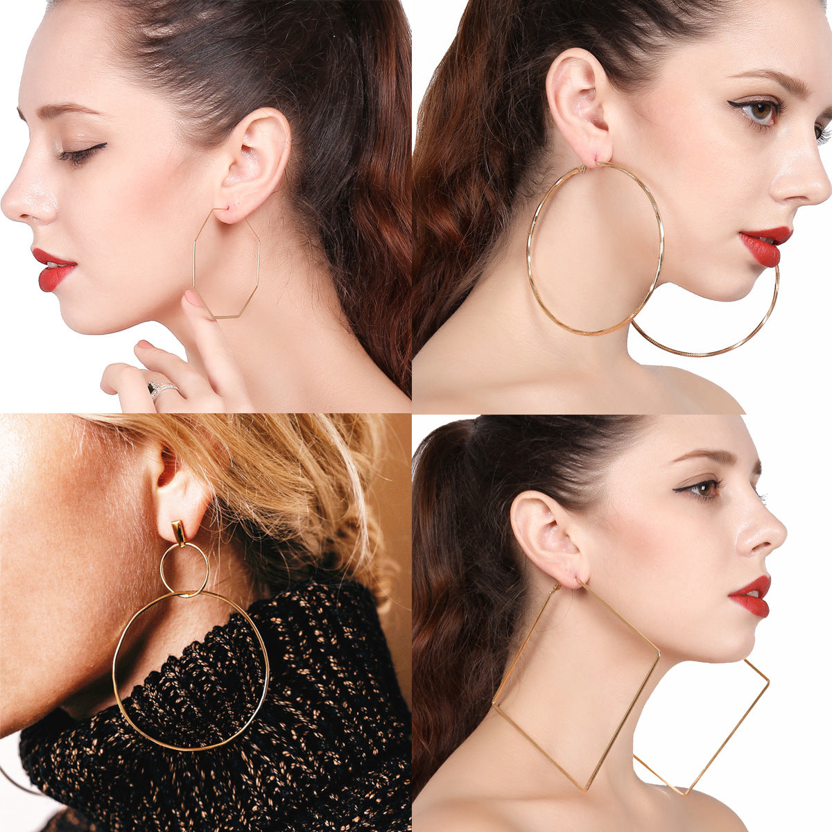 European Style Street Photo Earrings with Geometric Exaggeration