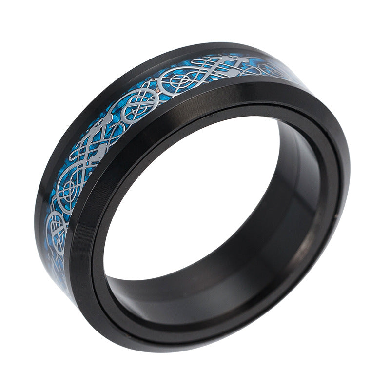 Rotating Carbon Fiber Dragon Pattern Steel Ring for Men - Exclusive European and American Accessories